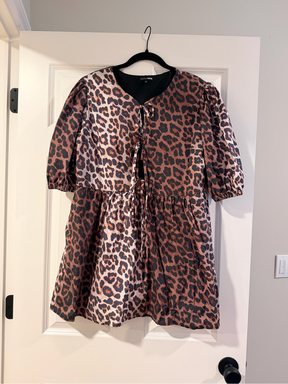Brown Leopard Print Casual Dress with Cute Open Front w/ Ties